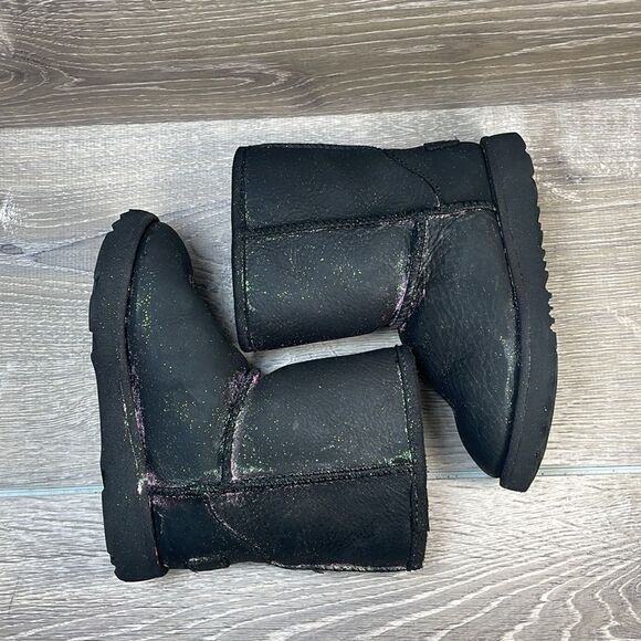 Ugg Kids Classic II Black Leather Sparkly Glitter Toddler Girl Sz 10 Winter Boot - Picture 10 of 11
